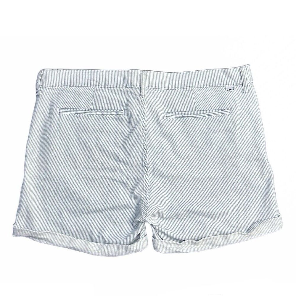 Levi's White Blue Cuffed Railroad Stripe‎ Shorts Stretch Cotton Women's Size 32 - Picture 6 of 7